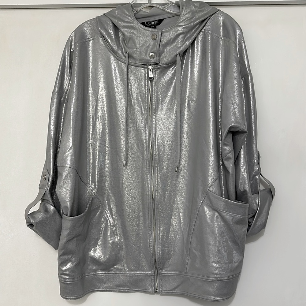 NWT Lauren Ralph Lauren Silver Hoodie L